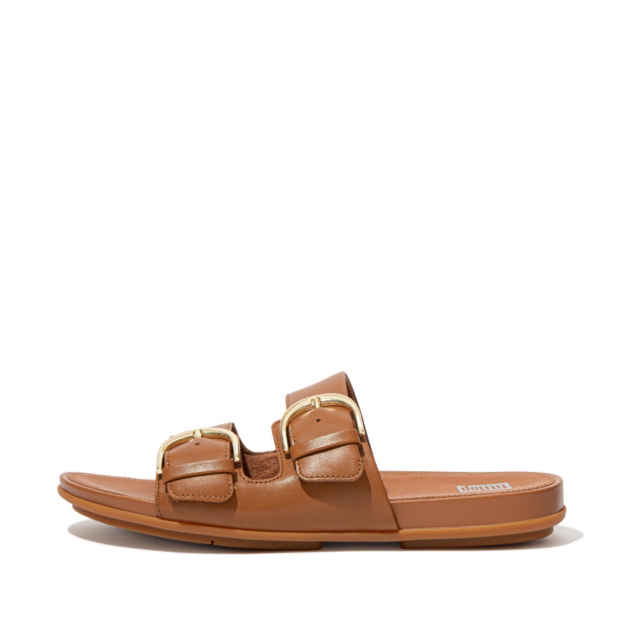 Fitflop Fivela De Couro Slides Bege Claro