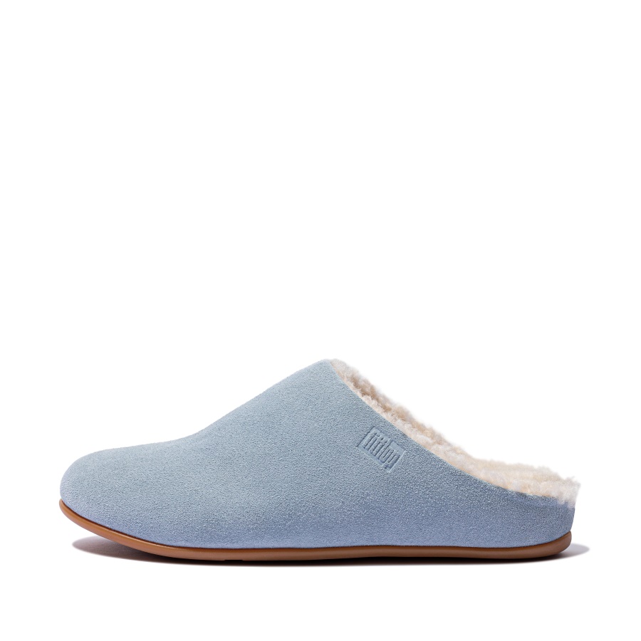 Chinelos De Camurça Fitflop Curly Shearling Azul Claro