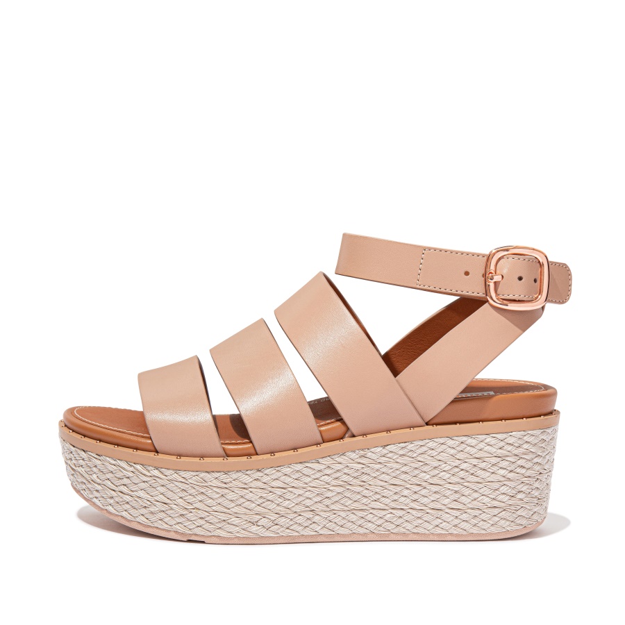 Fitflop Espadrille Sandália De Cunha De Couro Nude Rosa