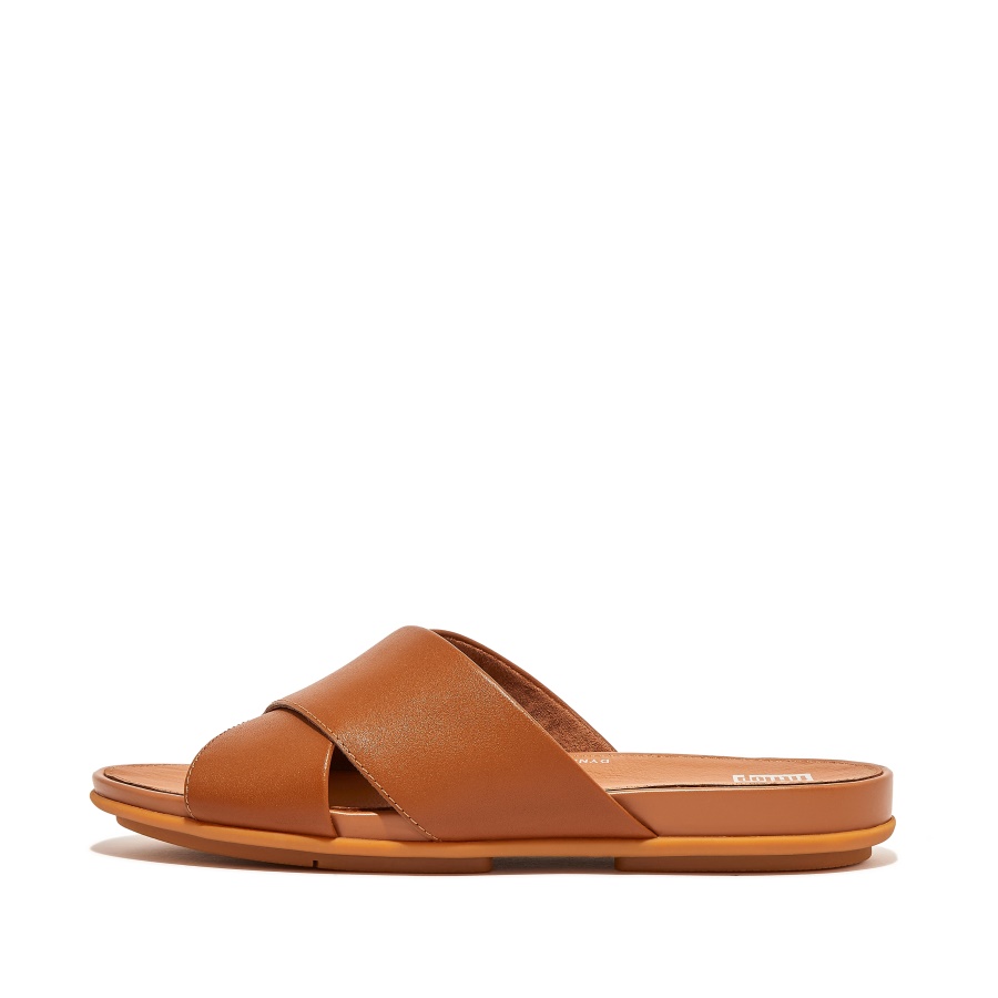 Fitflop Slides Cruzados De Couro Bege Claro