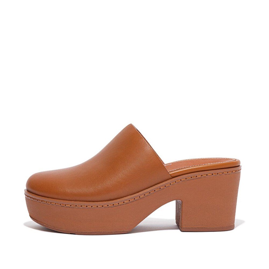 Fitflop Couro Mule Plataformas Bege Claro