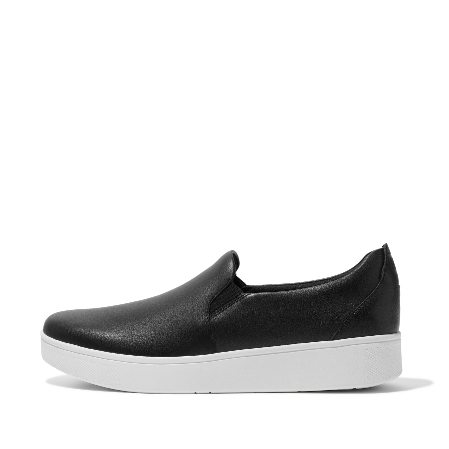 Fitflop Tênis De Skate Slip-on De Couro Preto