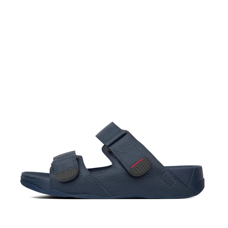 Fitflop Homens Ajustáveis ​​slides De Couro Meia-noite Marinha