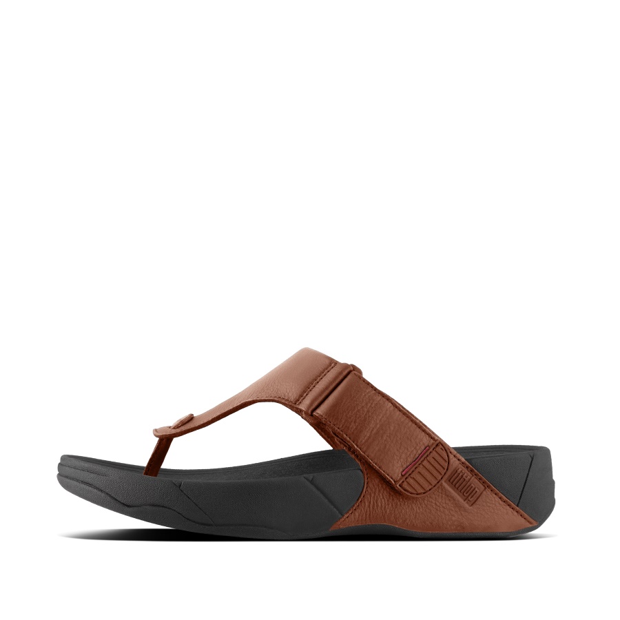 Chinelos De Couro Masculino Fitflop Marrom Escuro