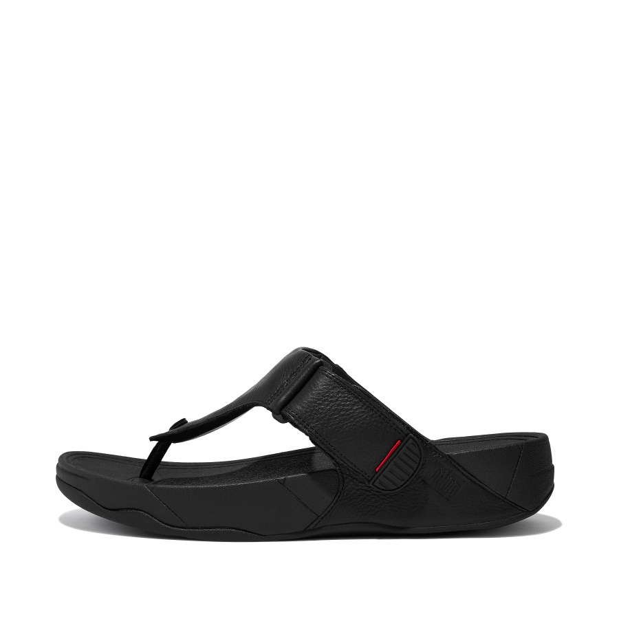 Sandálias Masculinas Fitflop De Couro Com Biqueira Todo Pretas