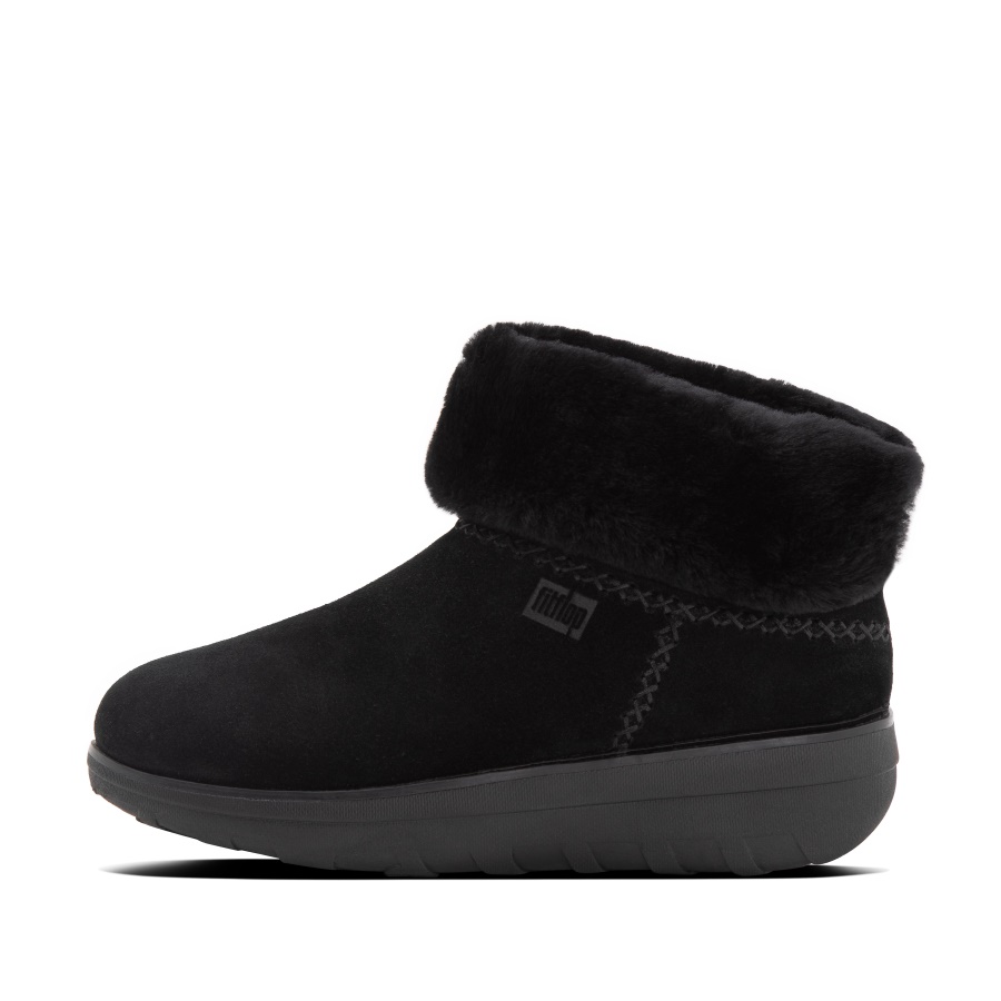 Fitflop Botins De Camurça Com Forro De Shearling Todos Pretos