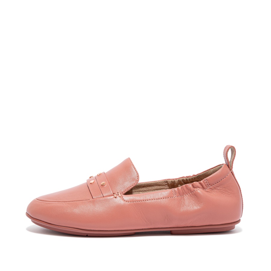 Mocassins De Couro Com Tachas Fitflop Rosa Quente